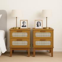 Kit 2 Mesas de Cabeceira Retrô 2 Gavetas Santorini 45 Cm com Tela Indiana Nature Kit 2 Mesas de Cabeceira Retrô 2 Gavetas Santorini 45 Cm com Tela Indiana Nature