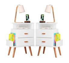 Kit 2 Mesas de Cabeceira Retrô 2 Gavetas Turin Branco - bertoli moveis Kit 2 Mesas de Cabeceira Retrô 2 Gavetas Turin Branco - bertoli moveis