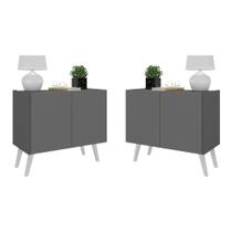 Kit 2 Mesas De Cabeceira Retrô 2 Portas Grafite branco