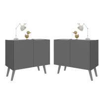 Kit 2 Mesas De Cabeceira Retrô 2 Portas Mp4138 Grafite cinza Grafite cinza Kit 2 Mesas De Cabeceira Retrô 2 Portas Mp4138 Grafite cinza Grafite cinza