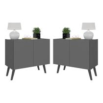 Kit 2 Mesas De Cabeceira Retrô 2 Portas Mp4138 Grafite preto Kit 2 Mesas De Cabeceira Retrô 2 Portas Mp4138 Grafite preto