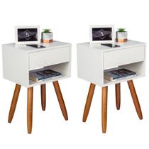 Kit 2 Mesas De Cabeceira Retrô 40Cm Branco Pés Palito Quarto