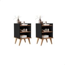 Kit 2 Mesas de Cabeceira Retrô Com 2 Nicho e 1 Prateleira Jade