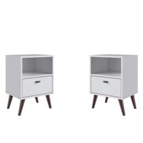 Kit 2 Mesas de Cabeceira Retrô Com Gaveta e Nicho 39 cm