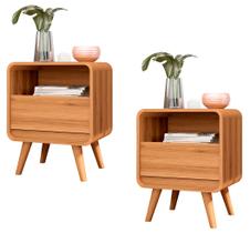 Kit 2 Mesas de Cabeceira Retrô com Gaveta Pé Palito