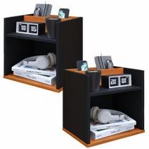Kit 2 Mesas de Cabeceira Retrô com Nicho para Quarto Casal ou Solteiro Decoração Moderna e Funcional