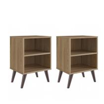 Kit 2 Mesas de Cabeceira Retrô com Prateleira Oak