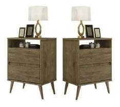 KIT 2 Mesas de Cabeceira Retro Lotus 2 Gavetas J&A Móveis KIT 2 Mesas de Cabeceira Retro Lotus 2 Gavetas J&A Móveis