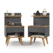 Kit 2 Mesas de Cabeceira Retrô Mesinhas com Gaveta Moderno Criado Quarto Casal Solteiro
