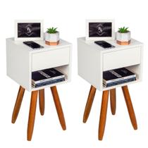 KIT 2 Mesas De Cabeceira Retro OFF WHITE 30cm Pé Palito CASTANHO ENVIO MONTADA