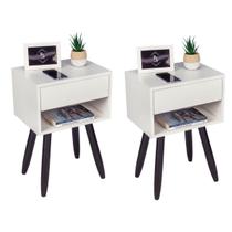 Kit 2 mesas de Cabeceira Retro Off White 60 cm Altura pés Marrom Escuro Enviamos Montada