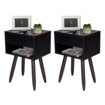 Kit 2 Mesas De Cabeceira Retro Preto 60cm De Altura Pés Marrom Escuro - enviamos montada Kit 2 Mesas De Cabeceira Retro Preto 60cm De Altura Pés Marrom Escuro - enviamos montada