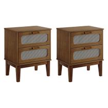 Kit 2 Mesas de Cabeceira Retrô Vintage Santorini 2 Gavetas 45 Cm Amêndoa