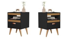 Kit 2 mesas de cabeceira Sal Pés Palito - Preto / Nature - Comprar Moveis para sua Casa