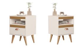 Kit 2 mesas de cabeceira Sal Plus Pés Palito - Off White / Nature - Comprar Moveis para sua Casa Kit 2 mesas de cabeceira Sal Plus Pés Palito - Off White / Nature - Comprar Moveis para sua Casa