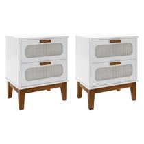 Kit 2 Mesas de Cabeceira Santorini 2 Gavetas 45 Cm Branco