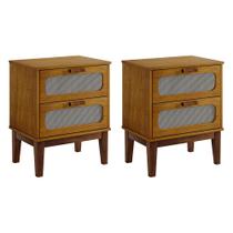 Kit 2 Mesas de Cabeceira Santorini 2 Gavetas 45 Cm Nature