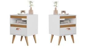Kit 2 mesas de cabeceira Simone Pés Palito Cor: Branco / nature - Comprar Móveis em Casa