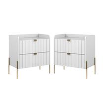 Kit 2 Mesas de Cabeceira Sleep Mesinha Quarto Gaveta Pês Retrô de Ferro Dourado Moriah 60cm