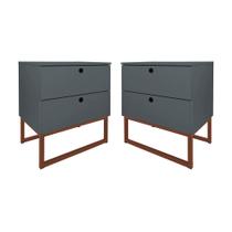 Kit 2 Mesas de Cabeceira Slim 2 Gavetas Cinza Base Metálica Cobre - Belliv Decor