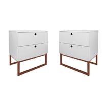 Kit 2 Mesas de Cabeceira Slim Branco 2 Gavetas Base Metálica Cobre - Belliv Decor Kit 2 Mesas de Cabeceira Slim Branco 2 Gavetas Base Metálica Cobre - Belliv Decor