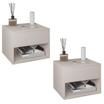 Kit 2 Mesas de Cabeceira Suspensa Fixa na Parede 1 Gaveta Corrediça Telescópica 1 Nicho - LH Móveis