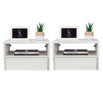 Kit 2 Mesas de Cabeceira Suspensa Off White Com 40 Cm Gaveta Embaixo Enviamos Montada