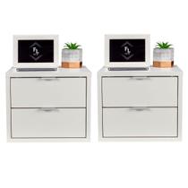 Kit 2 Mesas de Cabeceira Suspensa Off White de 2 Gavetas Com 30 Cm Enviamos Montada