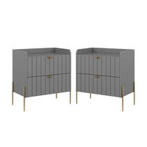 Kit 2 Mesas De Cabeceira Venus 60cm Base De Aço Carbono Cor Dourada