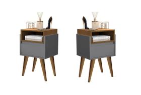 Kit 2 Mesas de Cabeceira Yasmin Pés Palito 30cm 1 Gaveta Cores - MJM Casa dos Moveis