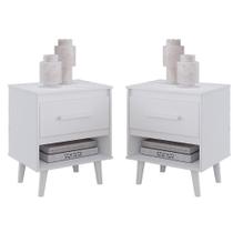 Kit 2 Mesas De Cabeceiras 1 Gaveta E Nicho Lima Branco