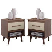 Kit 2 Mesas de Cabeceiras 1 Gaveta e Nicho Lima Savana / Off White