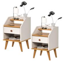 KIT 2 Mesas De Cabeceiras 1 Gaveta Nicho Prateleiras Mini Cômoda Criado Dakota