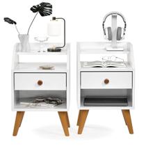 KIT 2 Mesas De Cabeceiras 1 Gaveta Nicho Prateleiras Mini Cômoda Criado Dakota