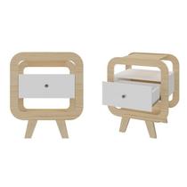 Kit 2 Mesas de Cabeceiras com Tomada Usb 1 Gaveta Marrom Naturale/Branco Kit 2 Mesas de Cabeceiras com Tomada Usb 1 Gaveta Marrom Naturale/Branco