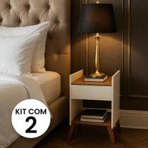 Kit 2 Mesas de Cabeceiras Para Quarto Retrô Pé de Madeira