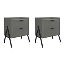 Kit 2 Mesas de Cabeceiras Retrô com 2 Gavetas Asher 45cm - Cinza