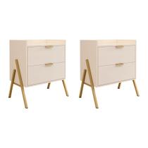 Kit 2 Mesas de Cabeceiras Retrô com 2 Gavetas Asher 45cm - Off-white