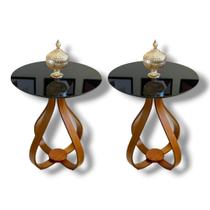 Kit 2 Mesas De Canto Coroa Laqueada Base Madeira Laminada Cebola Preta Kit 2 Mesas De Canto Coroa Laqueada Base Madeira Laminada Cebola Preta