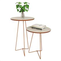 Kit 2 Mesas De Canto Redonda Apoio Pés Rose Gold Industrial Kit 2 Mesas De Canto Redonda Apoio Pés Rose Gold Industrial