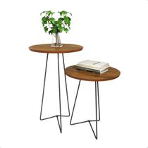 Kit 2 Mesas de Canto Redonda Industrial Pés Ferro Preto Kit 2 Mesas de Canto Redonda Industrial Pés Ferro Preto