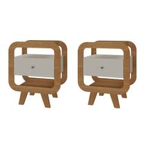 Kit 2 Mesas de Canto Turn 1 Gaveta com Usb Cinamomo/Off White - Pnr Móveis