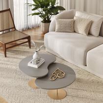 kit 2 Mesas de Centro para Sala design Orgânica Metal Dourado Gaia