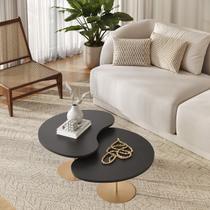 kit 2 Mesas de Centro para Sala design Orgânica Metal Dourado Gaia
