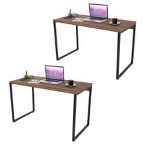 Kit 2 Mesas de Escritório Office 135cm Estilo Industrial Prisma Nogal - Mpozenato Kit 2 Mesas de Escritório Office 135cm Estilo Industrial Prisma Nogal - Mpozenato