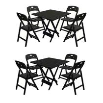 Kit 2 Mesas Dobráveis Elegance 70x70 8 Ripas Madeira 4 Cadeiras Base Preto Polipropileno - Preto Kit 2 Mesas Dobráveis Elegance 70x70 8 Ripas Madeira 4 Cadeiras Base Preto Polipropileno - Preto