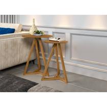 Kit 2 Mesas Laterais Base em Madeira Maciça Classic