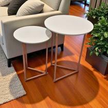 Kit 2 Mesas Laterais Centro Canto Jade Tampo Mdf Pés Metal Rose Gold-off White Kit 2 Mesas Laterais Centro Canto Jade Tampo Mdf Pés Metal Rose Gold-off White