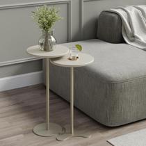 Kit 2 Mesas Laterais Decorativas Orb Off White com Champanhe Kit 2 Mesas Laterais Decorativas Orb Off White com Champanhe