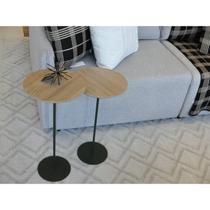 Kit 2 Mesas Laterais KARLA - BAIXA / ALTA, tampo redondo KARLA. Imerso e base Verde Oliva.